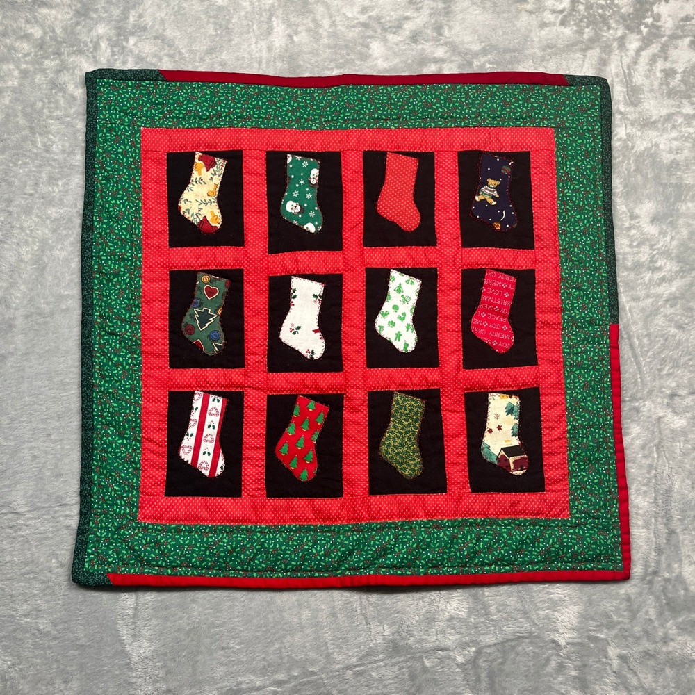Handmade Quilted Christmas Small Reversable Table Cover Applique Decor